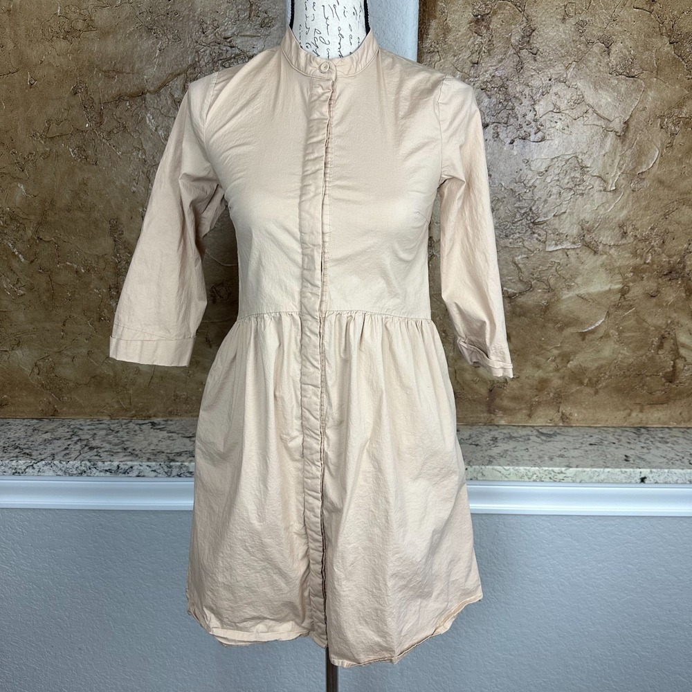 Tuckernuck Mini Royal Shirt Dress Womens XS Fit & Flare 3/4 Sleeve Tan